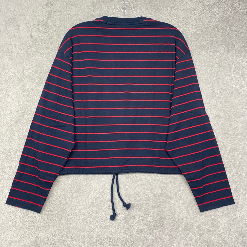 Madewell Top Womens Small Striped Drawstring Hem Long Sleeve Tee Navy Red NZ385 - Picture 7 of 8